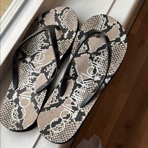 Calvin Klein Snake Print Flip Flops